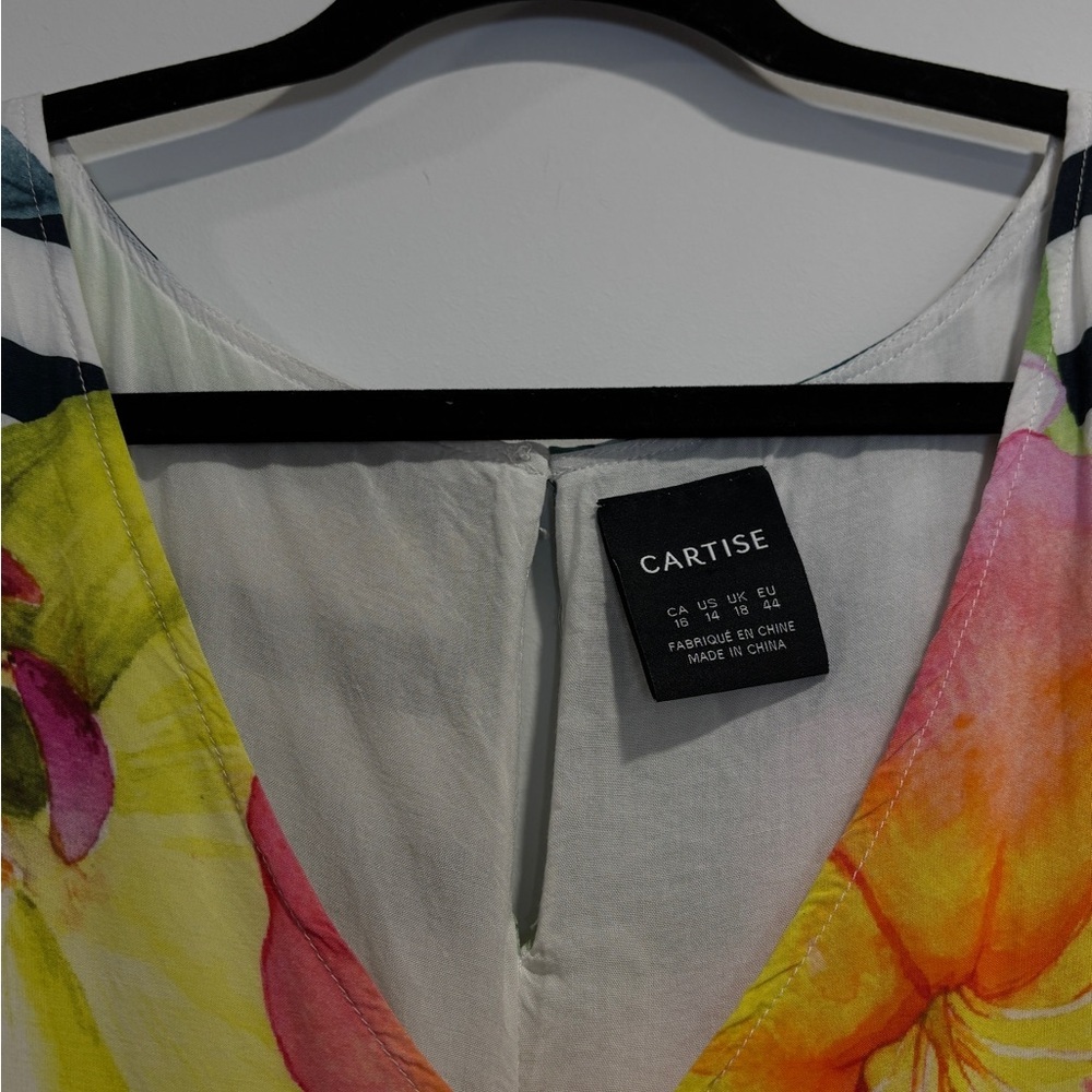 Cartise 16 Tropical Floral Midi Dress Bright Hibiscus Print Sleeveless Summer - Picture 4 of 15